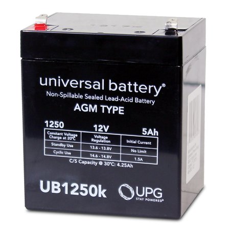 UPG Sealed Lead Acid Battery, 12 V, 5Ah, UB1250, F1 Faston Tab Terminal, AGM Type D5741